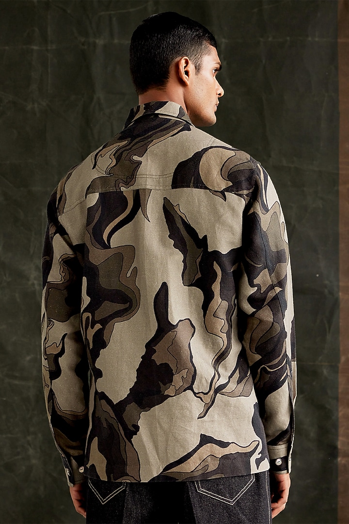 Multi-Colored Hemp Cotton Printed Camouflage Party Wear Shirt by Countrymade at Pernia's Pop Up Shop