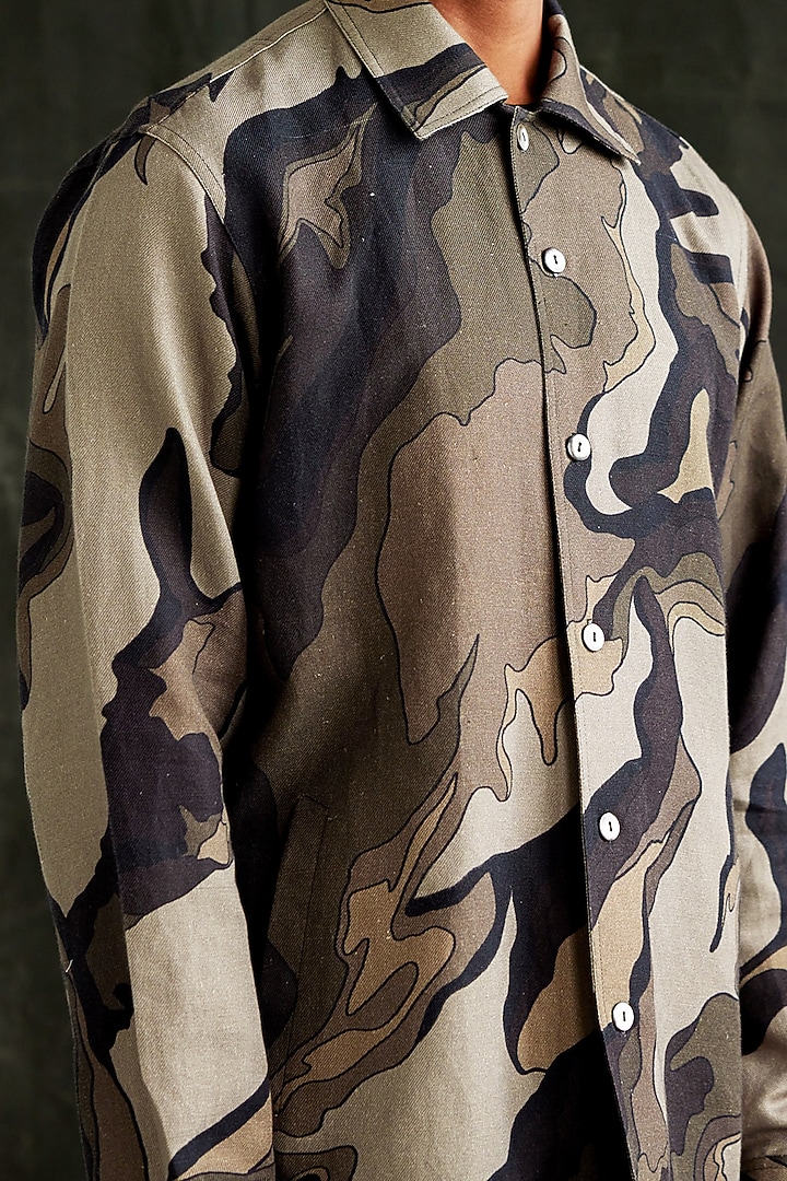 Multi-Colored Hemp Cotton Printed Camouflage Party Wear Shirt by Countrymade at Pernia's Pop Up Shop