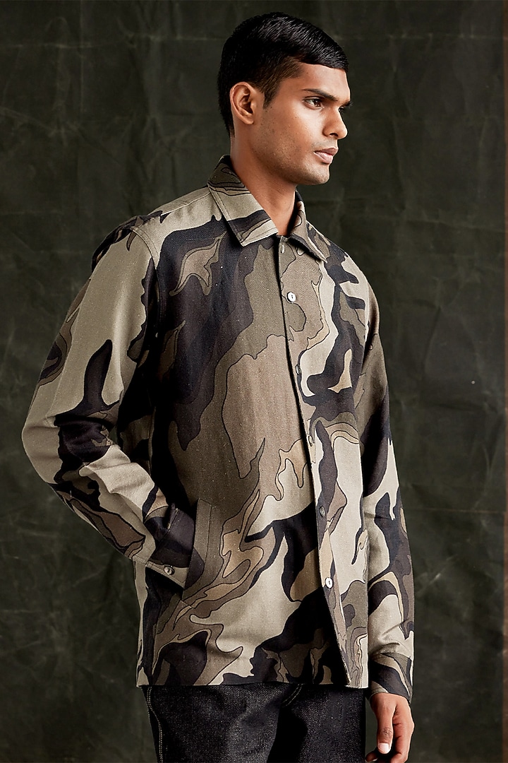 Multi-Colored Hemp Cotton Printed Camouflage Party Wear Shirt by Countrymade at Pernia's Pop Up Shop