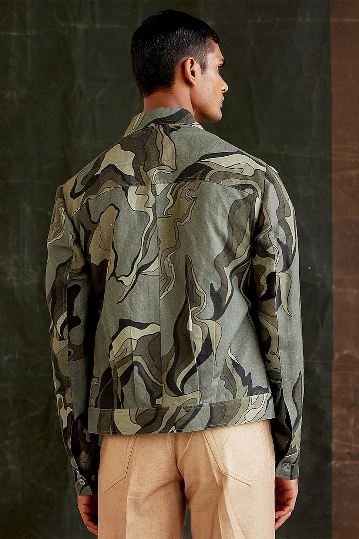 Multi-Colored Hemp Cotton Printed Camouflage Jacket by Countrymade at Pernia's Pop Up Shop