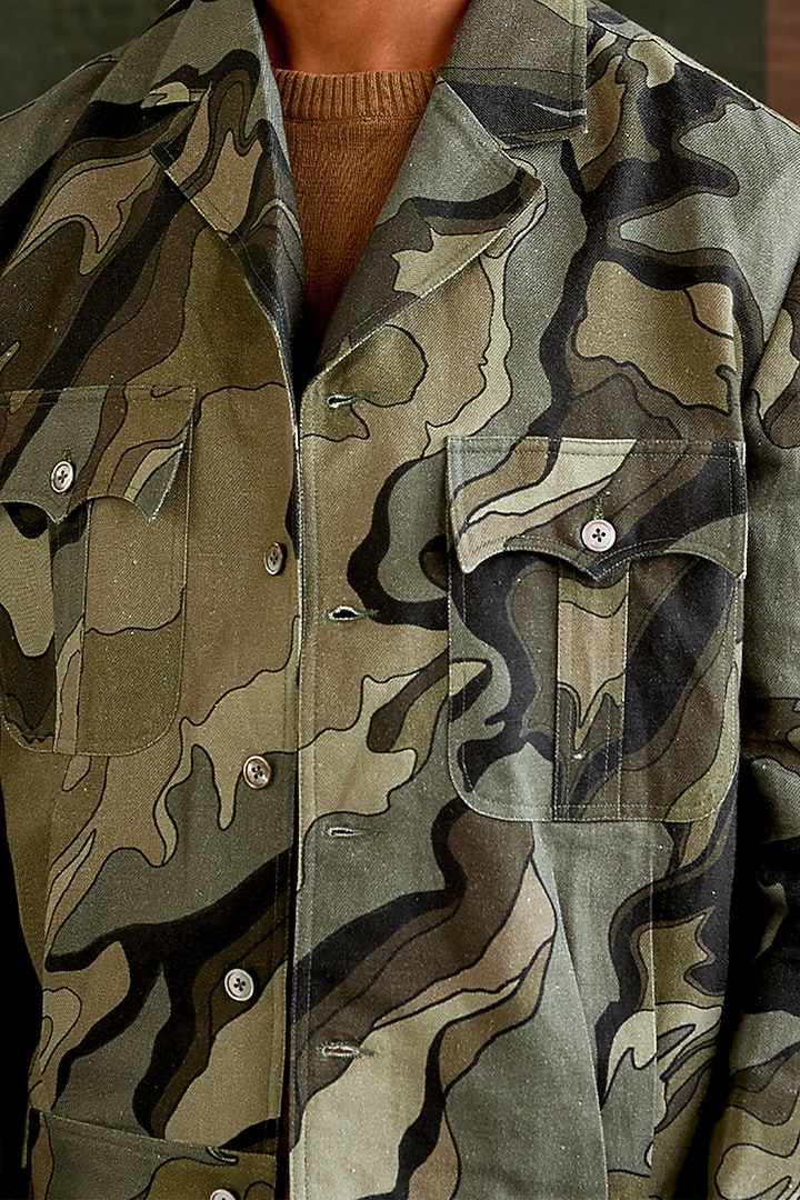 Multi-Colored Hemp Cotton Printed Camouflage Jacket by Countrymade at Pernia's Pop Up Shop
