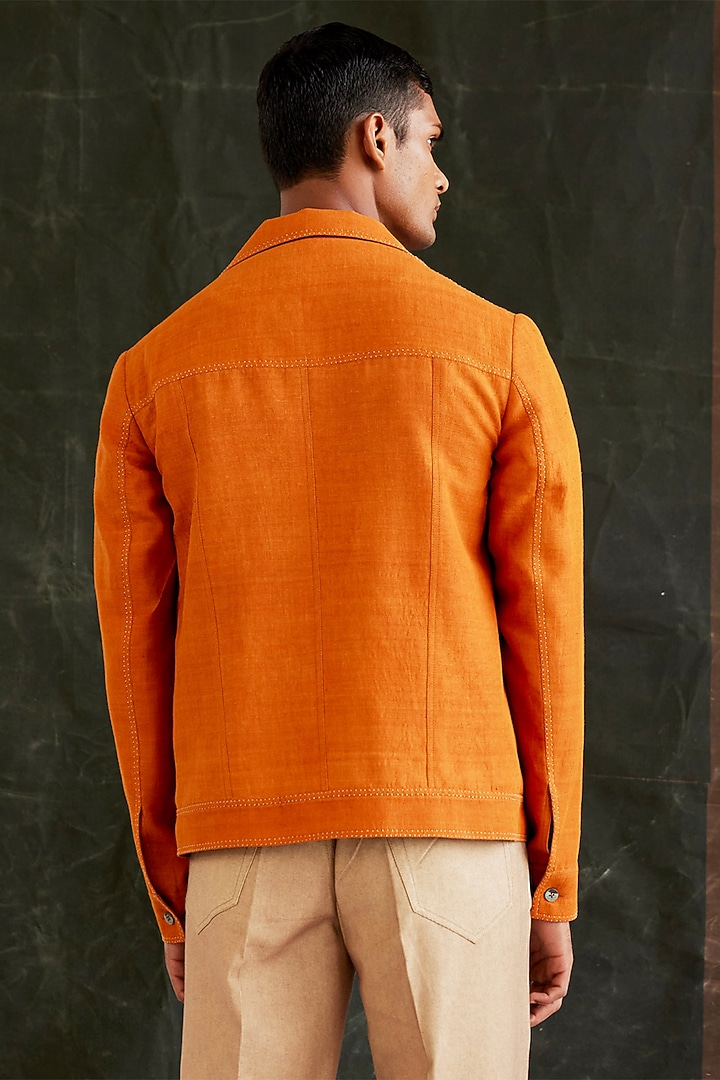 Burnt Orange Matka Silk Hand Stitched Trucker Jacket by Countrymade at Pernia's Pop Up Shop