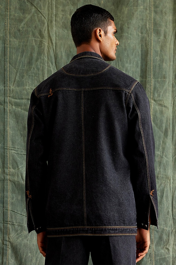 Black Organic Cotton Denim Trucker Jacket by Countrymade at Pernia's Pop Up Shop