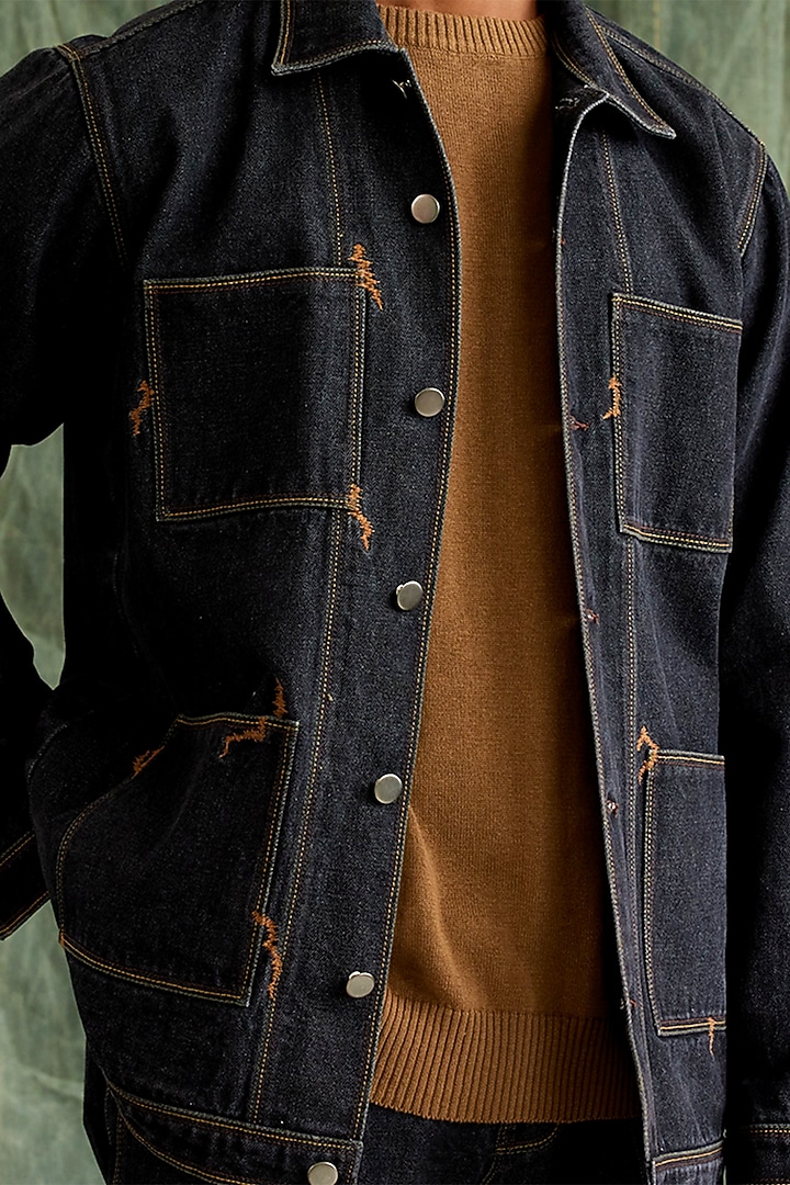 Black Organic Cotton Denim Trucker Jacket by Countrymade at Pernia's Pop Up Shop
