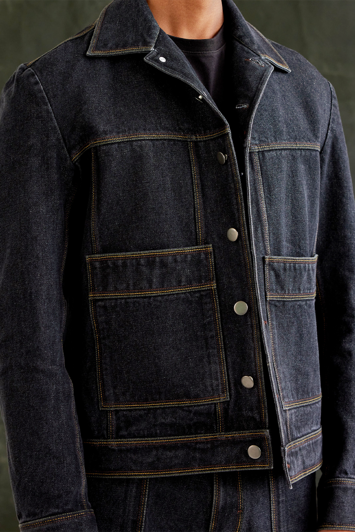 Black Organic Cotton Denim Embroidered Jacket by Countrymade Black Organic Cotton Denim Embroidered Jacket by Countrymade