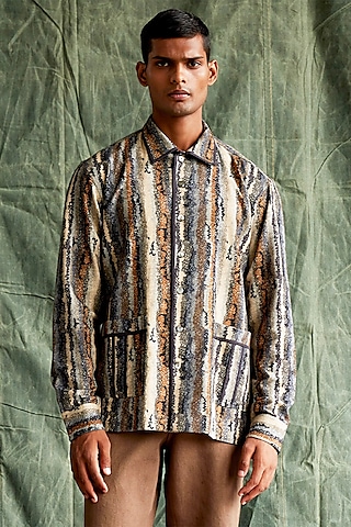 Multi-Colored Brushed Cotton Printed Oversized Shirt by Countrymade