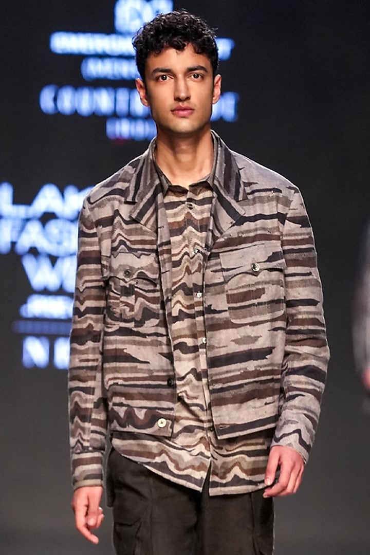Multi-Colored Linen Twill Printed Bomber Jacket by Countrymade at Pernia's Pop Up Shop