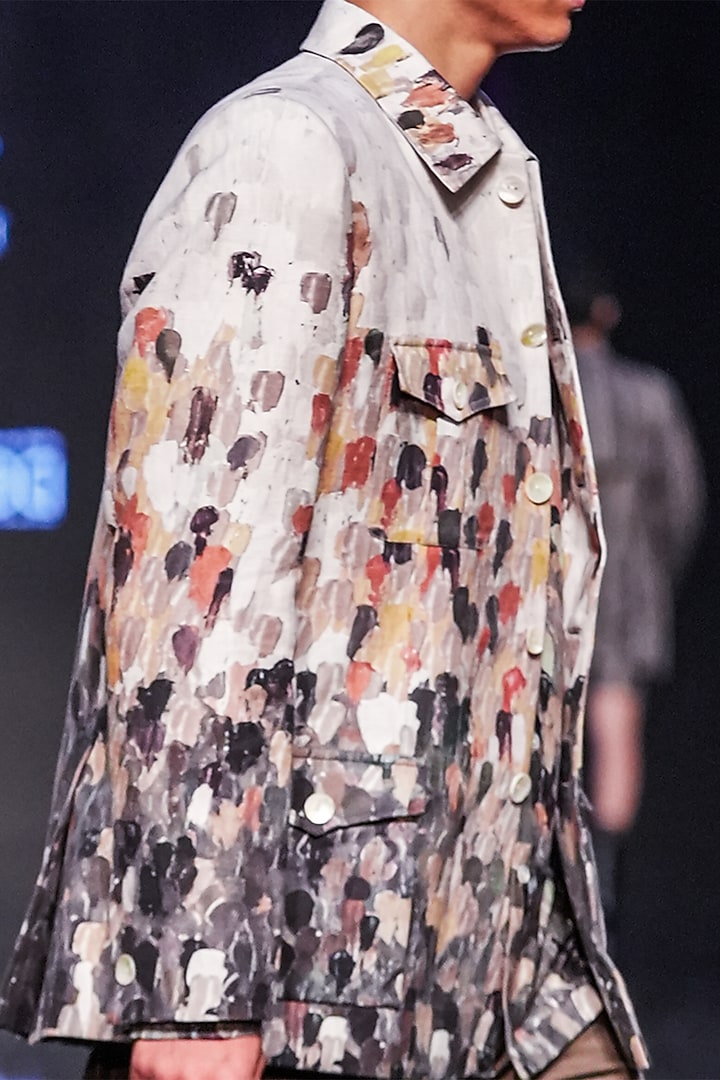 Multi-Colored Linen Twill Printed Jacket by Countrymade at Pernia's Pop Up Shop