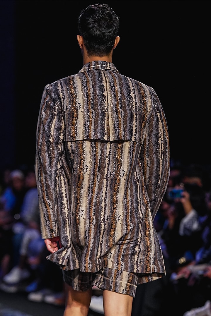 Multi-Colored Hemp Cotton Blend Printed Trench Jacket by Countrymade at Pernia's Pop Up Shop