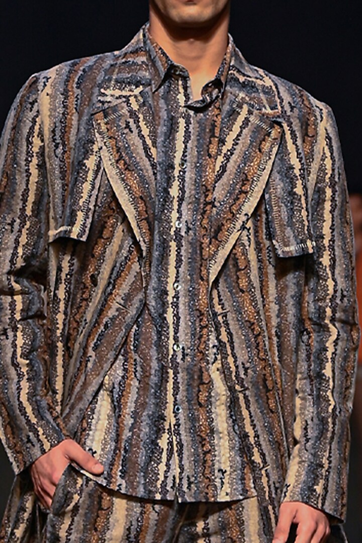 Multi-Colored Hemp Cotton Blend Printed Trench Jacket by Countrymade at Pernia's Pop Up Shop