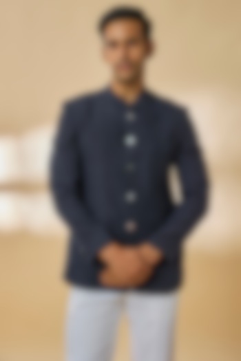 Blue Silk Wedding Bandhgala Jacket by Countrymade at Pernia's Pop Up Shop