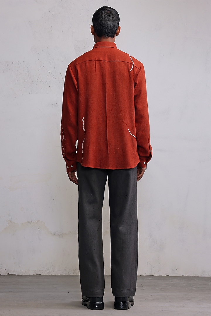 Rust Cotton Herringbone Hand Embroidered Wedding Shirt by Countrymade at Pernia's Pop Up Shop