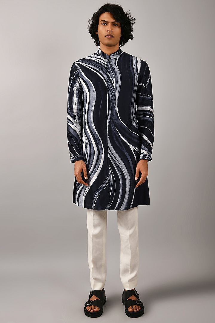 Navy Chanderi Kurta by Countrymade