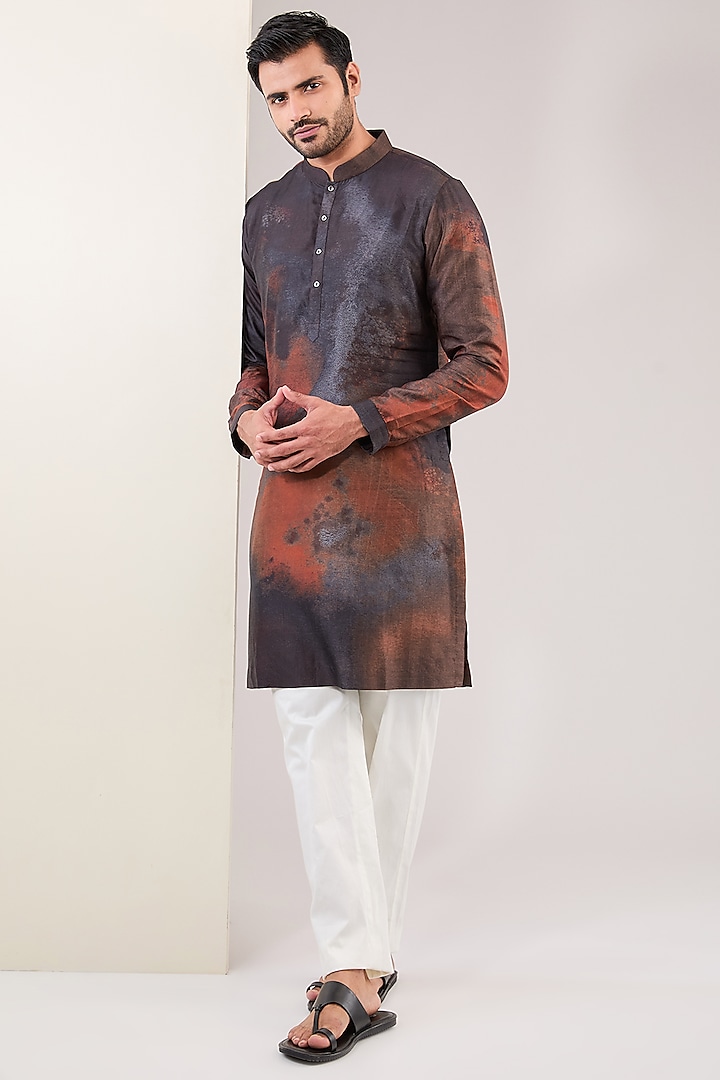 Rust Chanderi Kurta by Countrymade