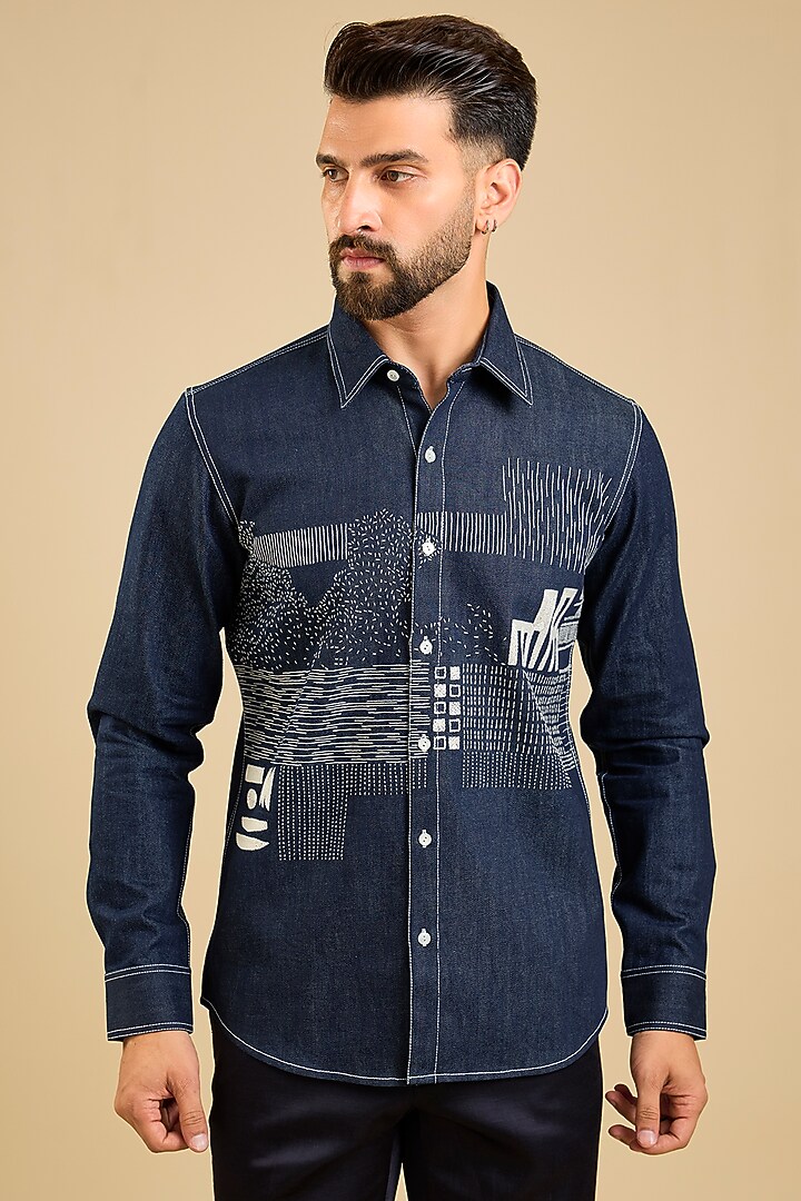 Navy Denim Wedding Shirt by Countrymade at Pernia's Pop Up Shop
