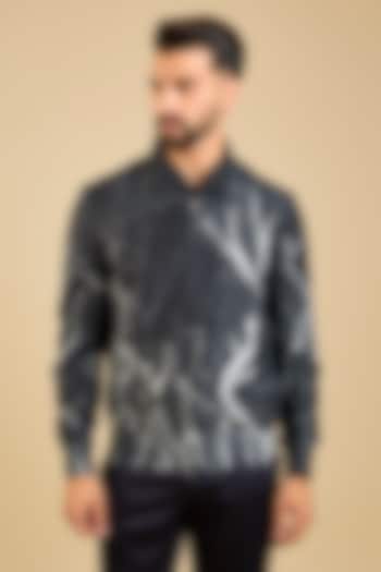 Black Silk Printed Jacket by Countrymade at Pernia's Pop Up Shop
