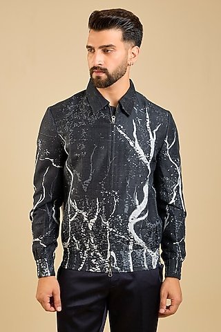Black Silk Printed Jacket by Countrymade