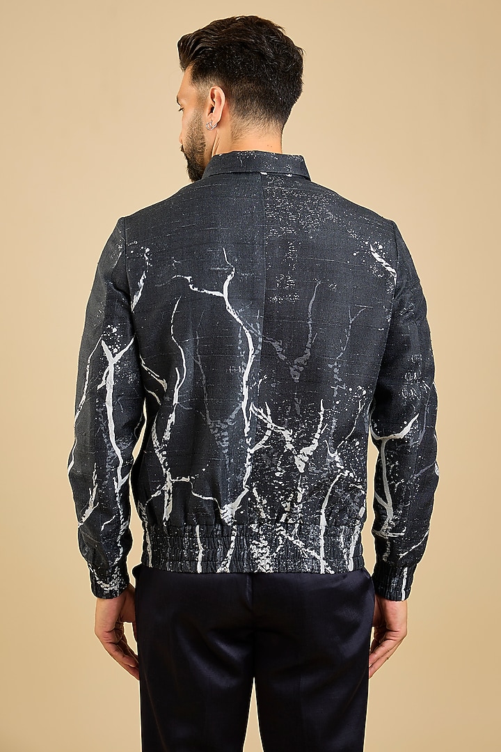 Black Silk Printed Jacket by Countrymade at Pernia's Pop Up Shop