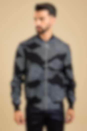 Black Linen Viscose Digital Printed Jacket by Countrymade at Pernia's Pop Up Shop