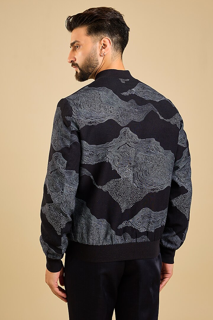 Black Linen Viscose Digital Printed Jacket by Countrymade at Pernia's Pop Up Shop