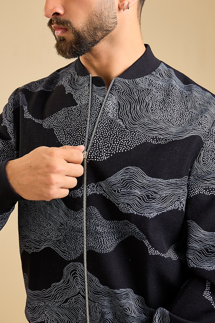 Black Linen Viscose Digital Printed Jacket by Countrymade at Pernia's Pop Up Shop