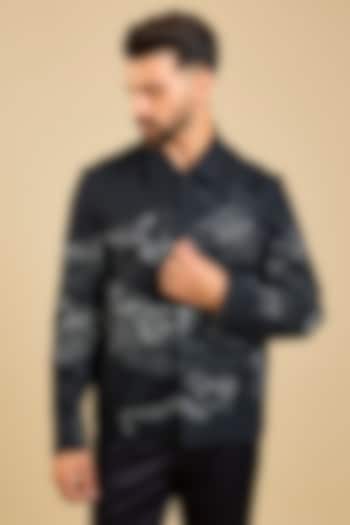 Black Linen Cotton Digital Printed Jacket by Countrymade at Pernia's Pop Up Shop