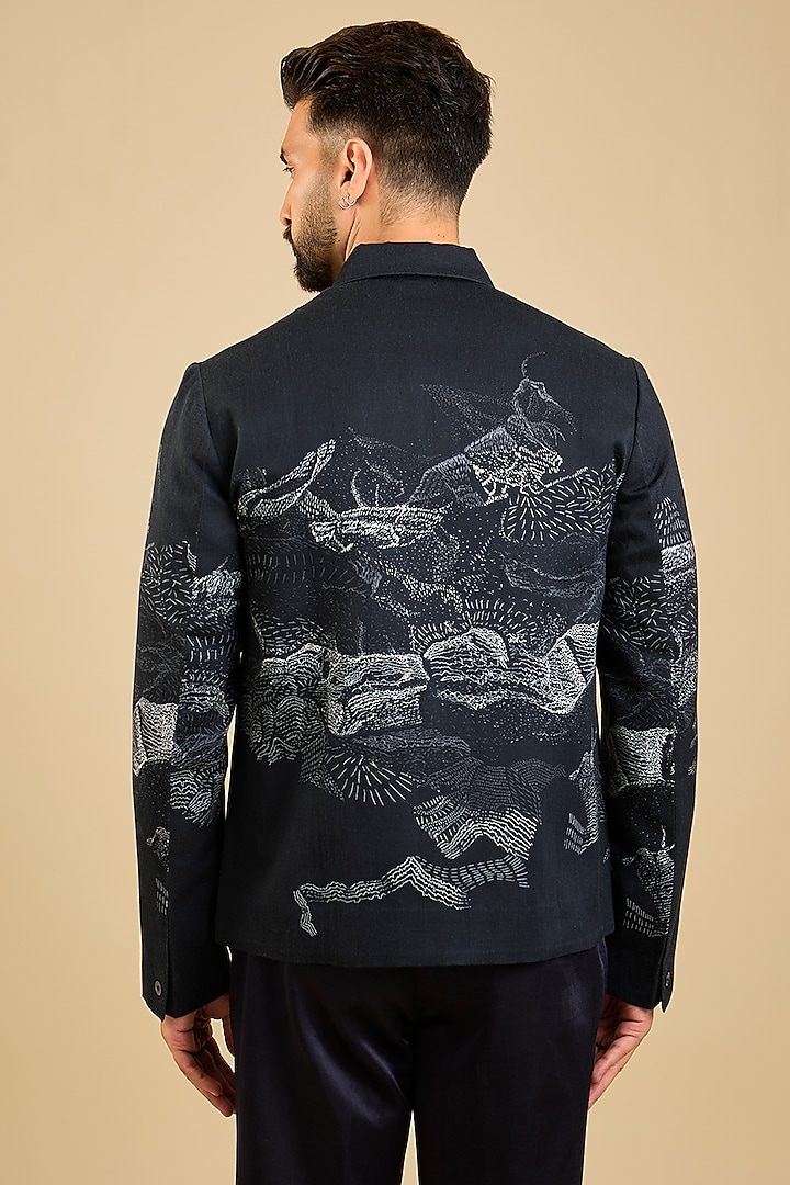 Black Linen Cotton Digital Printed Jacket by Countrymade at Pernia's Pop Up Shop