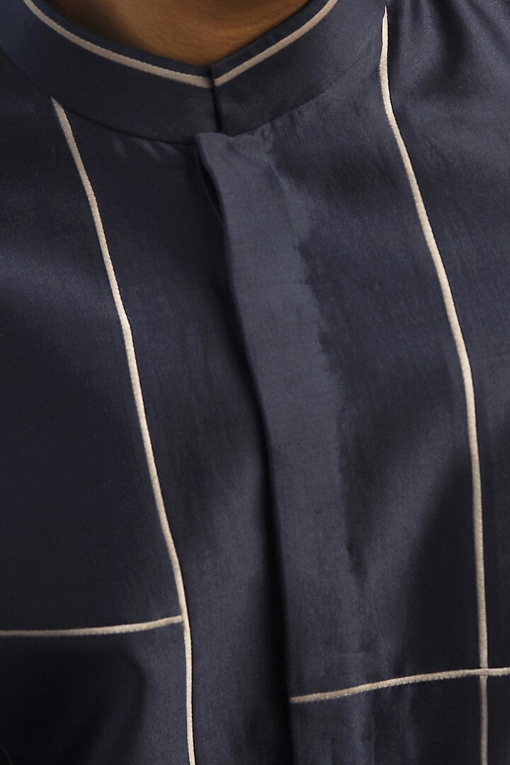 Navy Blue Chanderi Patchwork Kurta Set by Countrymade at Pernia's Pop Up Shop