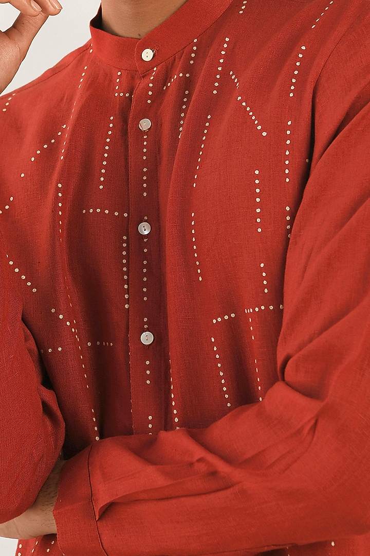 Earth Red Linen Hand Embroidered Kurta by Countrymade at Pernia's Pop Up Shop