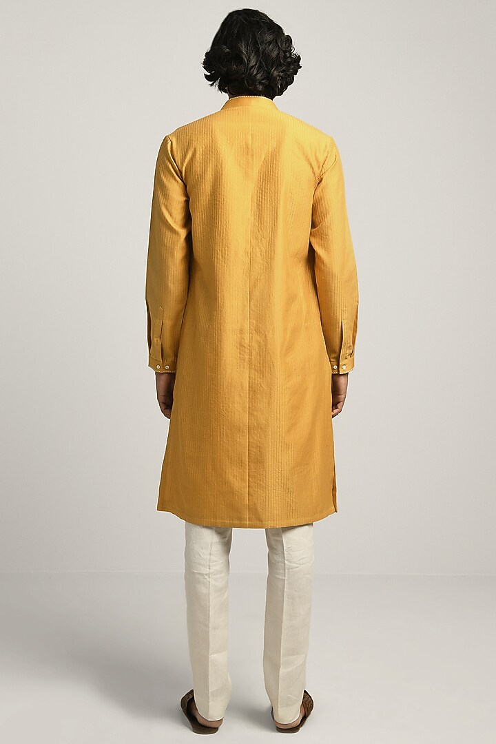 Mustard Chanderi Hand Embroidered Kurta by Countrymade at Pernia's Pop Up Shop