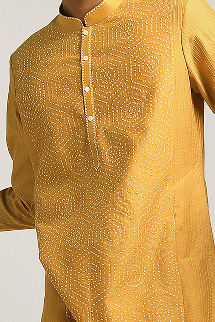 Mustard Chanderi Hand Embroidered Kurta by Countrymade at Pernia's Pop Up Shop