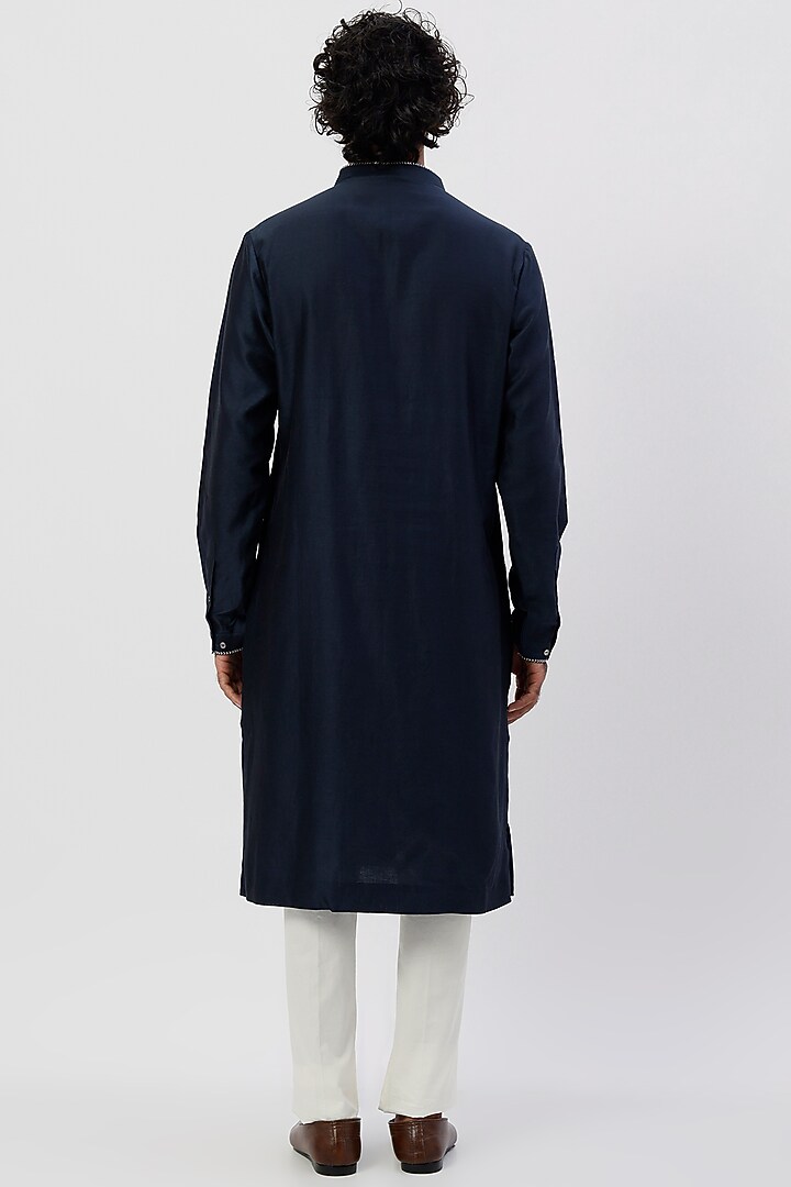Navy Blue Chanderi Embroidered Kurta Set by Countrymade at Pernia's Pop Up Shop