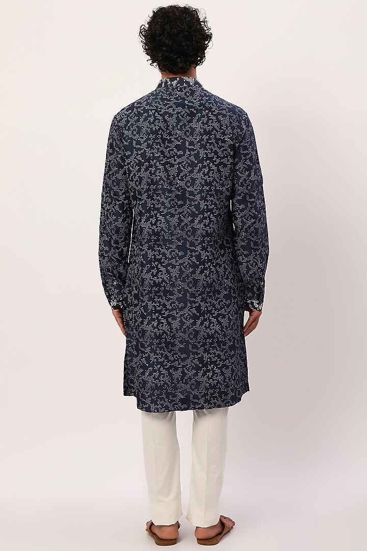 Black Chanderi Block Printed & Hand Embroidered Kurta Set by Countrymade at Pernia's Pop Up Shop