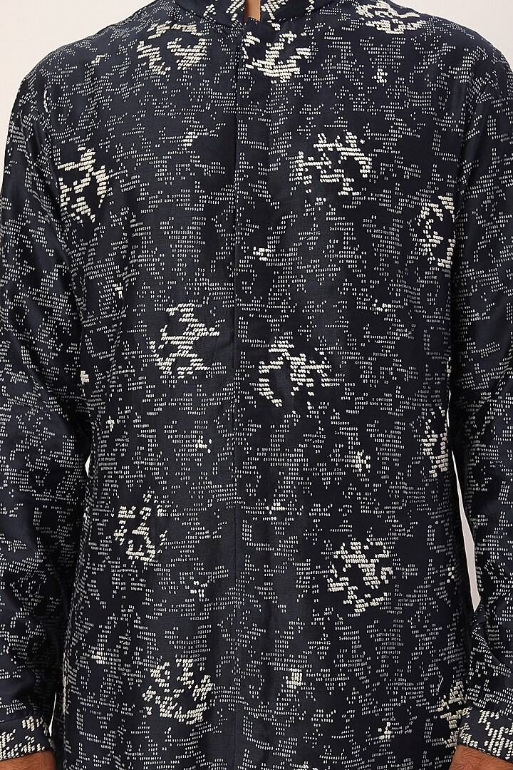 Black Chanderi Block Printed & Hand Embroidered Kurta Set by Countrymade at Pernia's Pop Up Shop