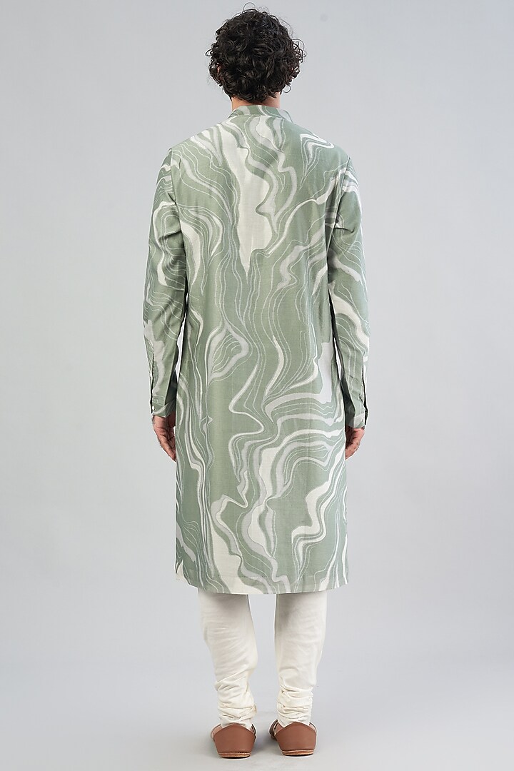Sage Green Chanderi Printed Kurta Set by Countrymade at Pernia's Pop Up Shop