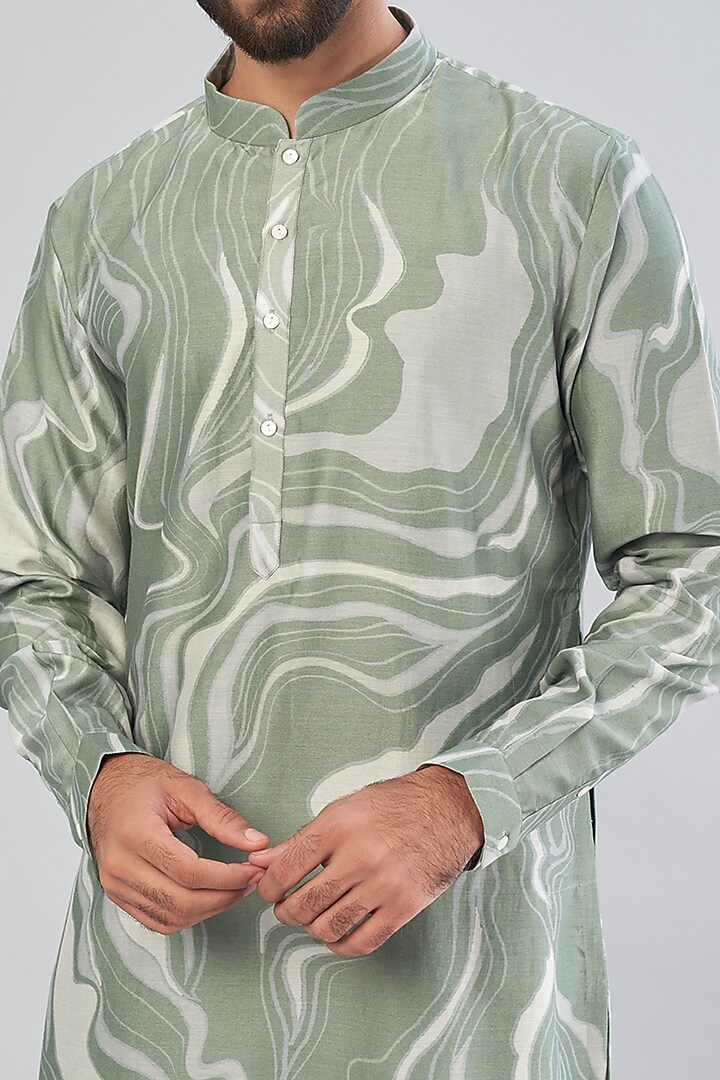 Sage Green Chanderi Printed Kurta Set by Countrymade at Pernia's Pop Up Shop