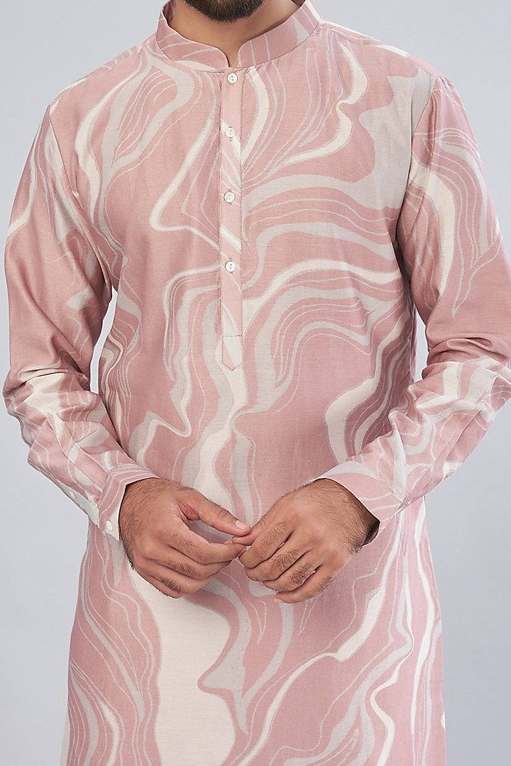 Blush Pink Chanderi Printed Kurta Set by Countrymade at Pernia's Pop Up Shop