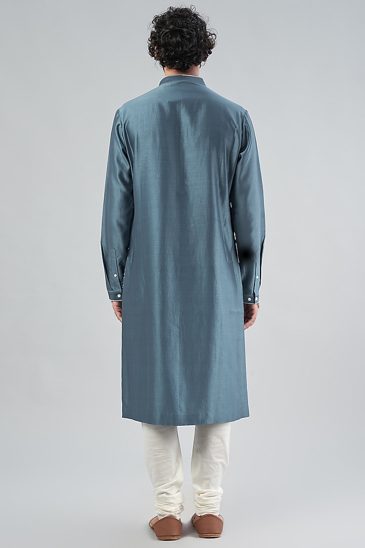 Cobalt Blue Chanderi Embroidered Kurta Set by Countrymade at Pernia's Pop Up Shop