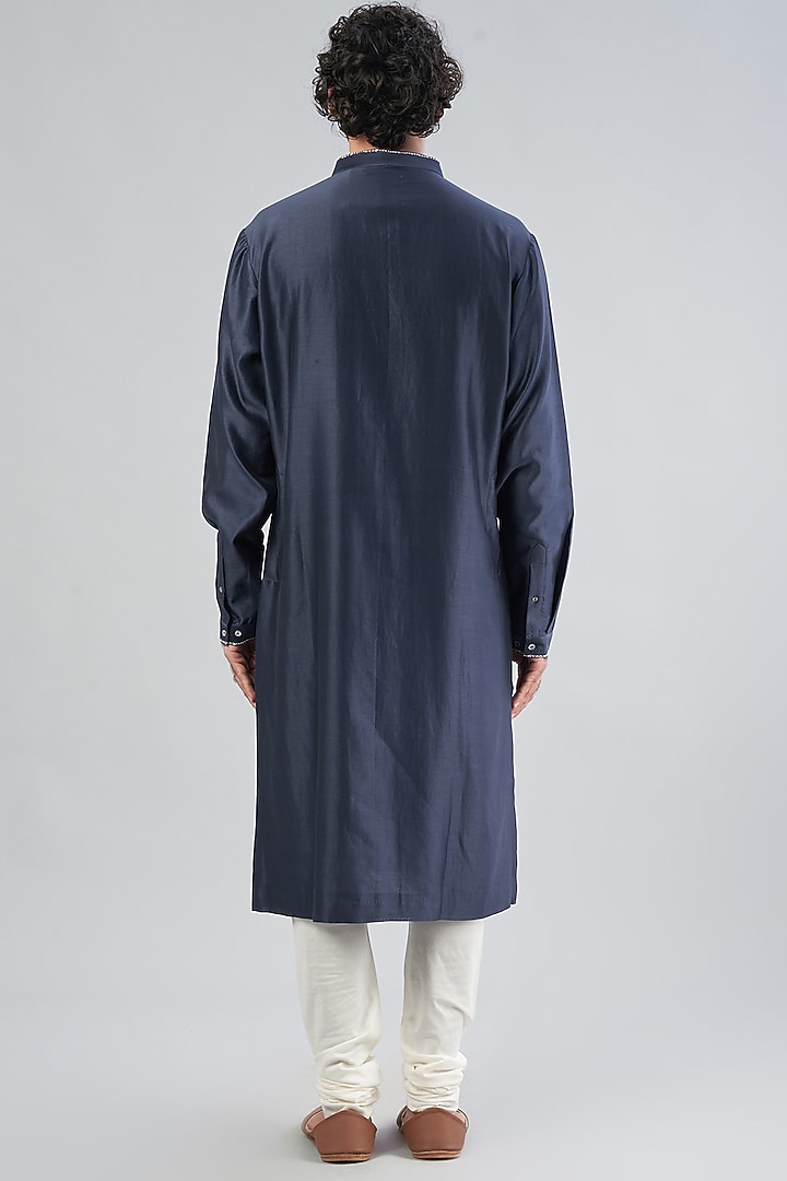 Midnight Blue Chanderi Embroidered Kurta Set by Countrymade at Pernia's Pop Up Shop