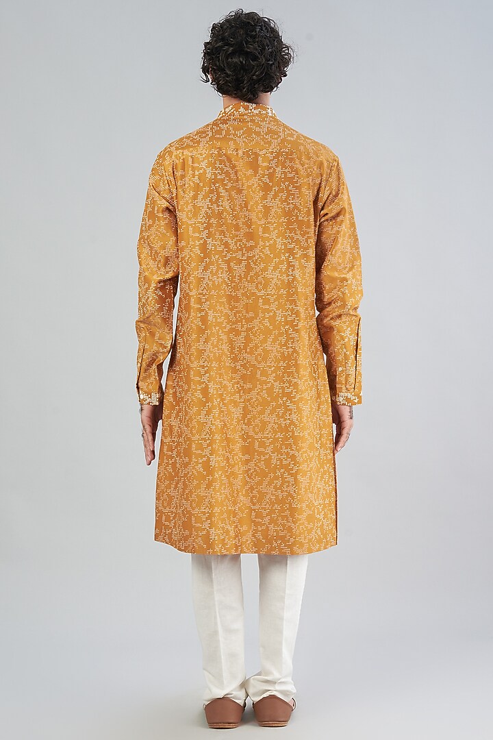 Mustard Chanderi Embroidered Front Open Kurta Set by Countrymade at Pernia's Pop Up Shop