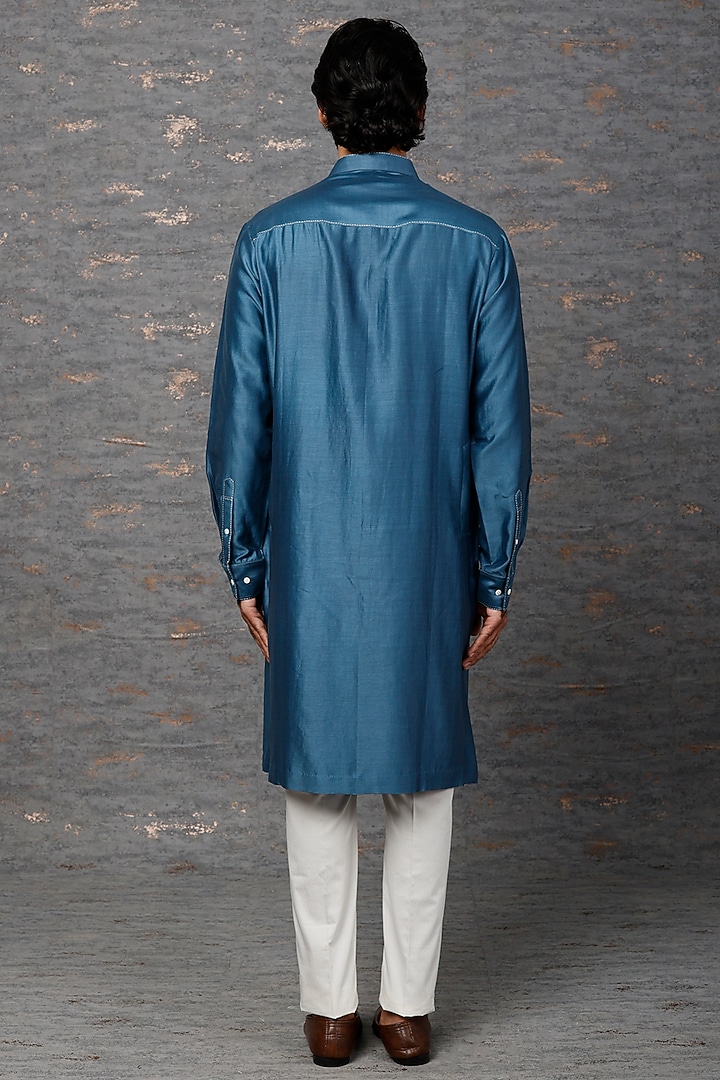 Blue Chanderi Embroidered Kurta Set by Countrymade at Pernia's Pop Up Shop