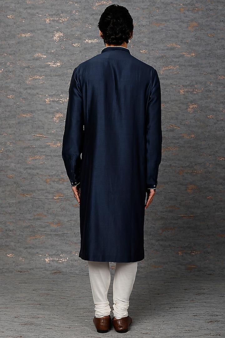 Navy Blue Chanderi Embroidered Kurta Set by Countrymade at Pernia's Pop Up Shop