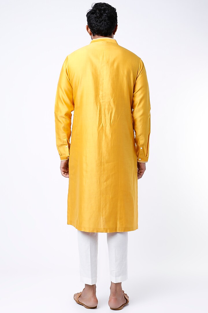 Mustard Chanderi Zardosi Hand Embroidered Kurta Set by Countrymade at Pernia's Pop Up Shop