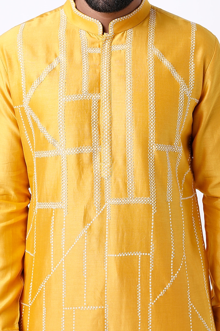 Mustard Chanderi Zardosi Hand Embroidered Kurta Set by Countrymade at Pernia's Pop Up Shop