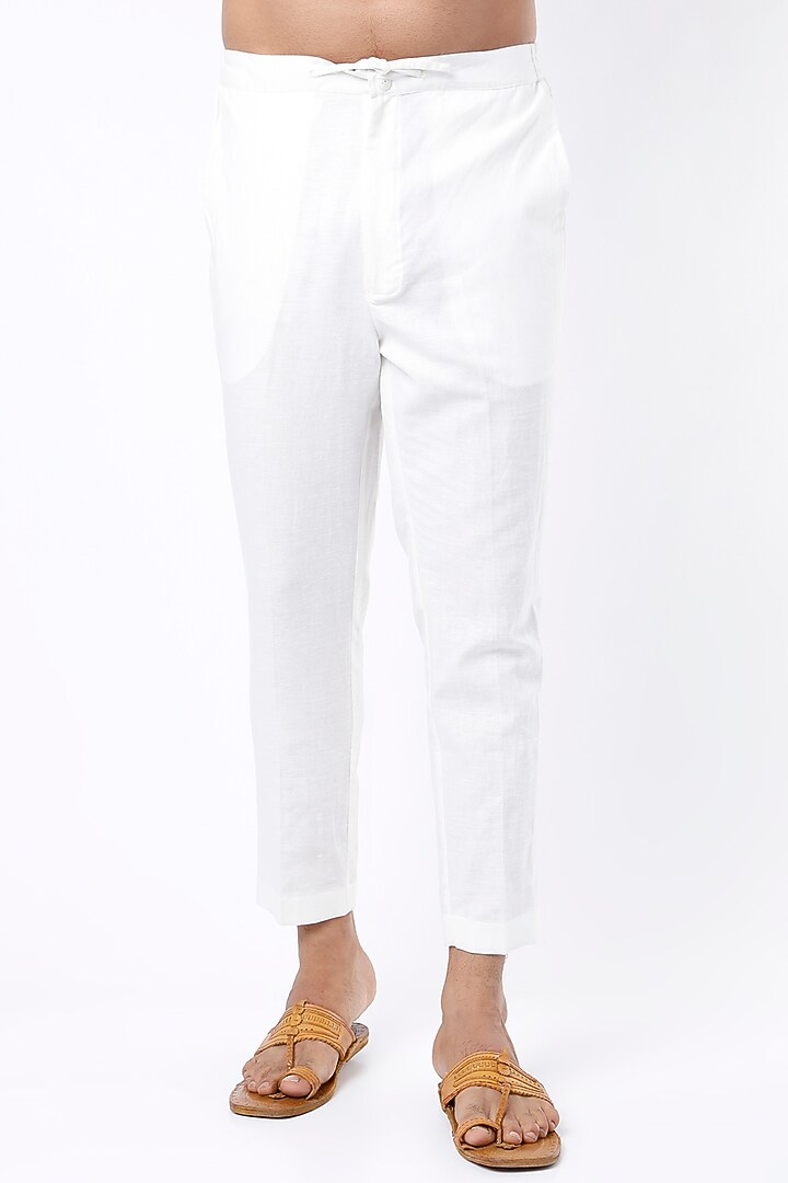 Off-White Linen Cotton Pyjama Pants by Countrymade at Pernia's Pop Up Shop