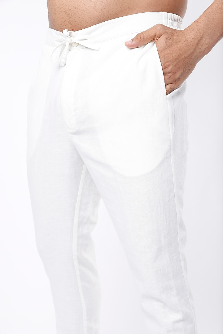 Off-White Linen Cotton Pyjama Pants by Countrymade at Pernia's Pop Up Shop