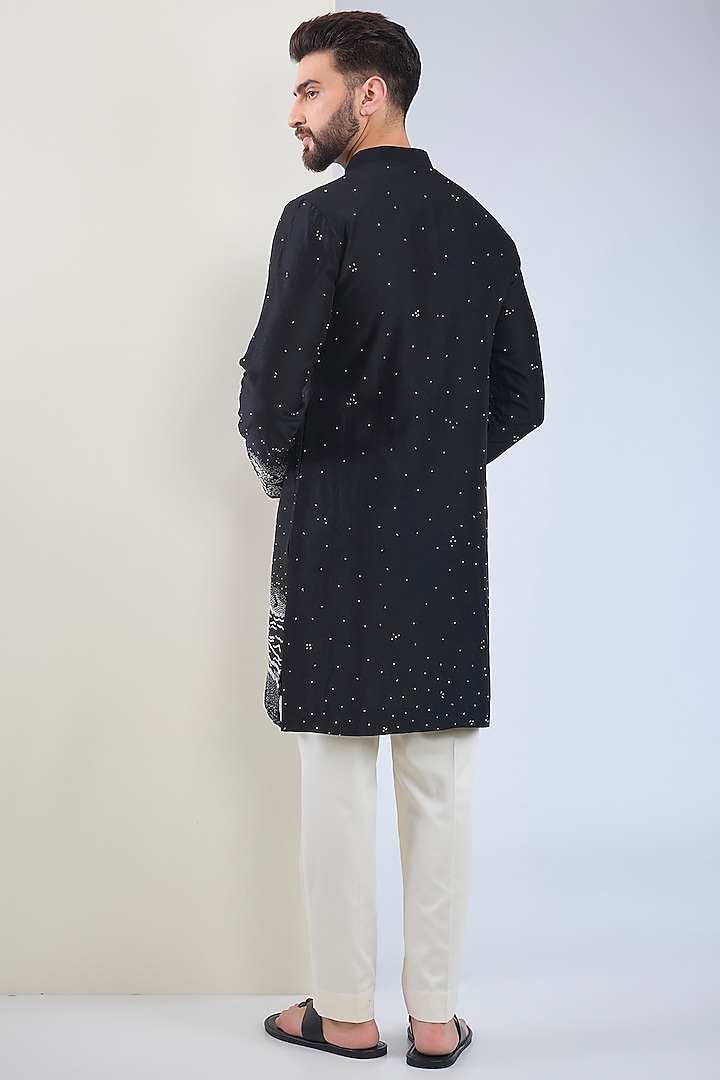 Black Chanderi Hand Embroidered Kurta Set by Countrymade at Pernia's Pop Up Shop