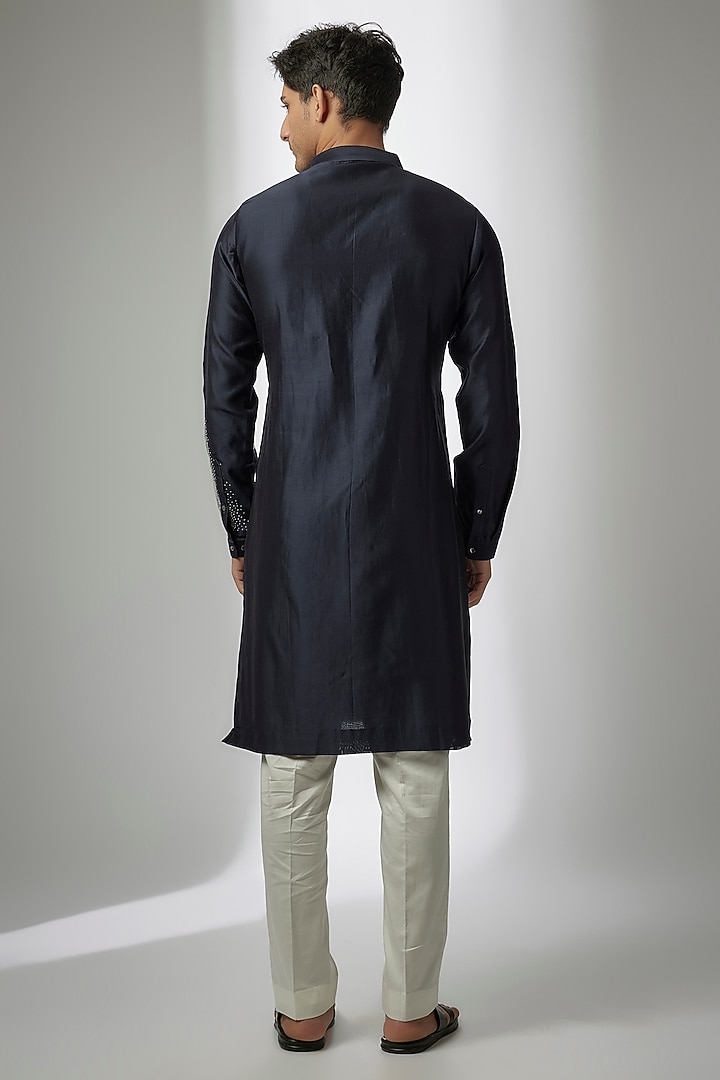 Blue Chanderi Hand Embroidered Kurta Set by Countrymade at Pernia's Pop Up Shop