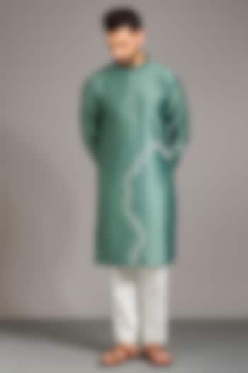 Sage Green Chanderi Embroidered Kurta Set by Countrymade