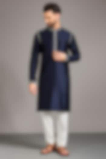 Navy Chanderi Embroidered Kurta Set by Countrymade